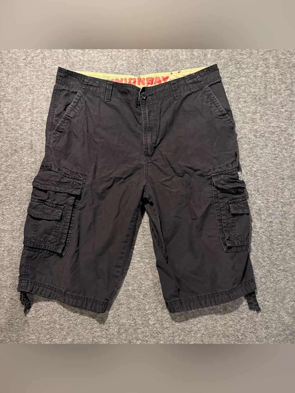 Union Bay Cargo Shorts Mens 36 Black Long Baggy 14" Inseam Y2K Light 100% Cotton